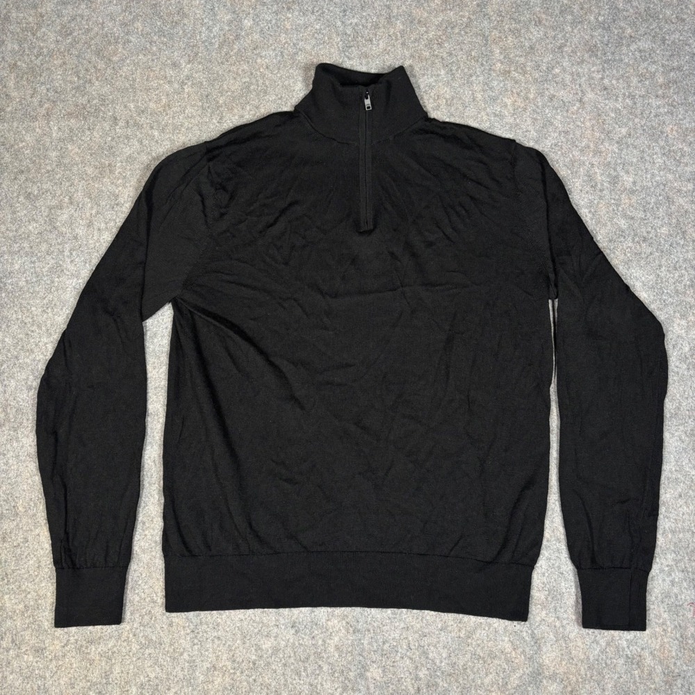 Banana Republic 1/4 Zip Sweater Mens L Black Merino Wool Mock Neck 776580-02